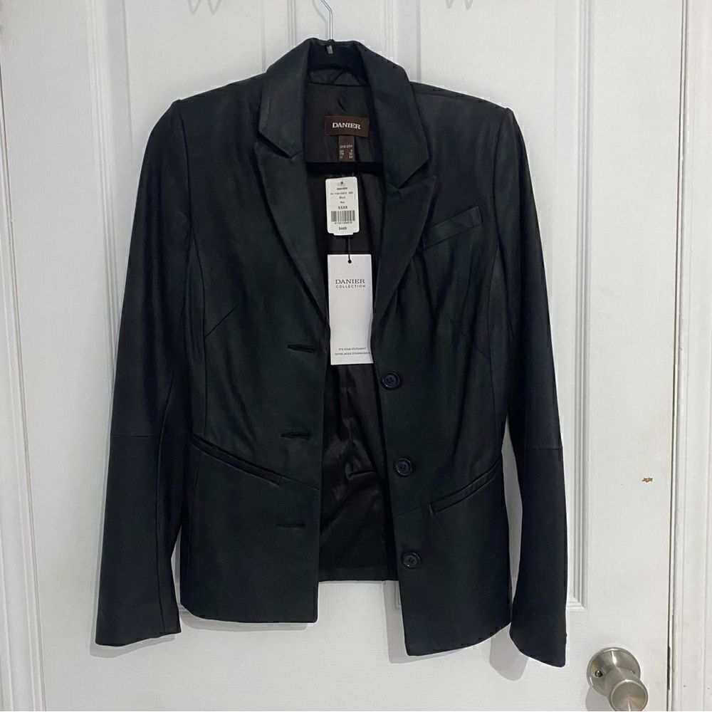 Danier Collection‎ Womens Black Leather Blazer Jacket Size XXXS NWT